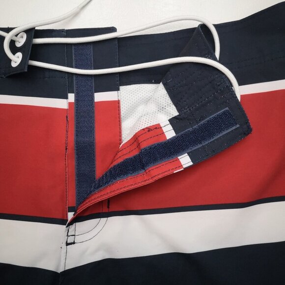 Hollister Men's Size 34 Red White & Navy Mesh Lined Swim Shorts - Picture 9 of 13